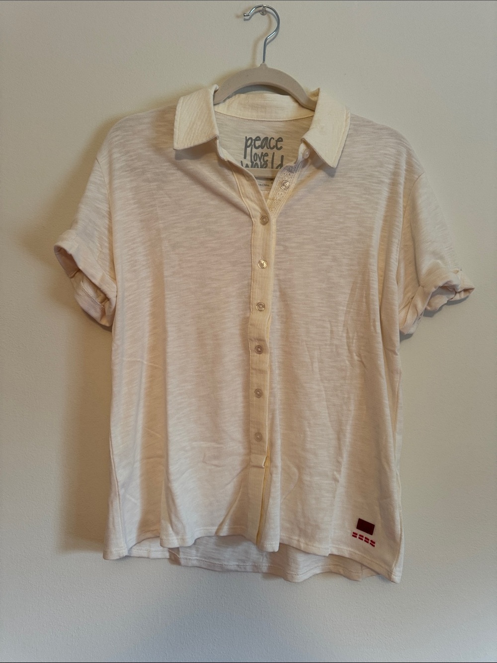 Peace Love World Cream Short-Sleeve Button-Down Polo